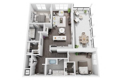 Floor plan for 2 beds, 2 baths, 1291 sqft